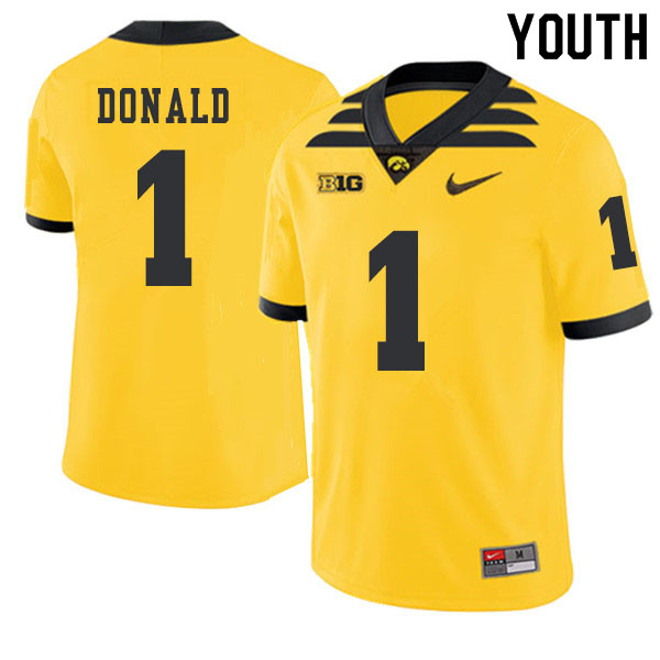 2019 Youth #1 Nolan Donald Iowa Hawkeyes College Football Alternate Jerseys Sale-Gold